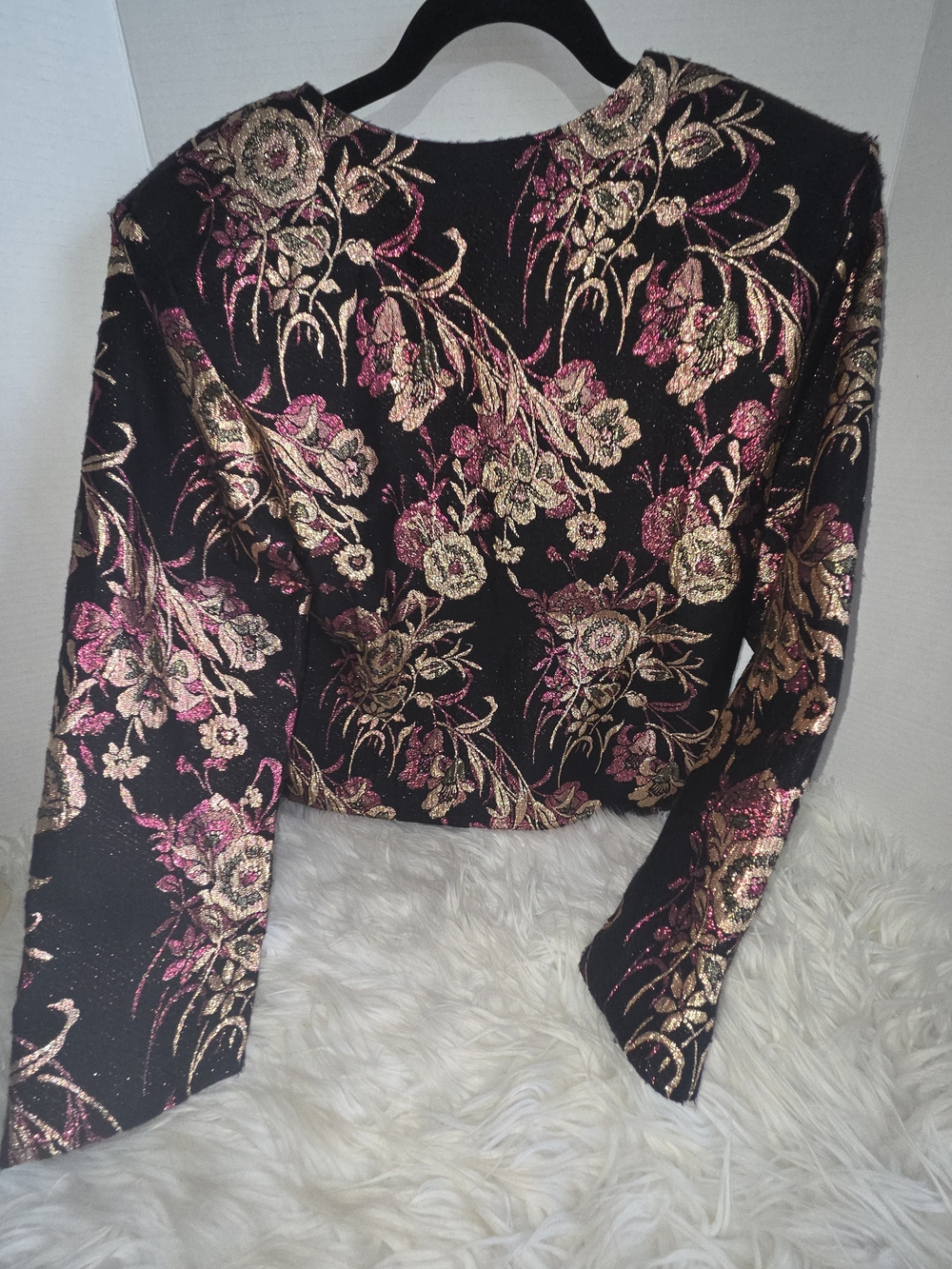 VTG Ellend Black Cropped Floral Tapestry Brocade  Gold/Rose Embroidery Jacket, M - Picture 5 of 9